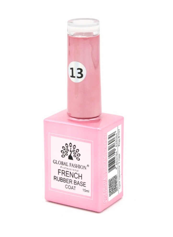 GLOBAL FASHION Professional - GLOBAL FASHION Professional French Rubber Base Coat 15ml: Long-Lasting, Durable, & Chip-Resistant Gel Nail Polish Base Coat for Manicure and Pedicure | (13) - Image 1