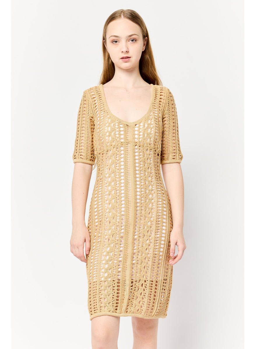 GIVENCHY Women Crochet Mini Beach Dress, Beige  - Image 1