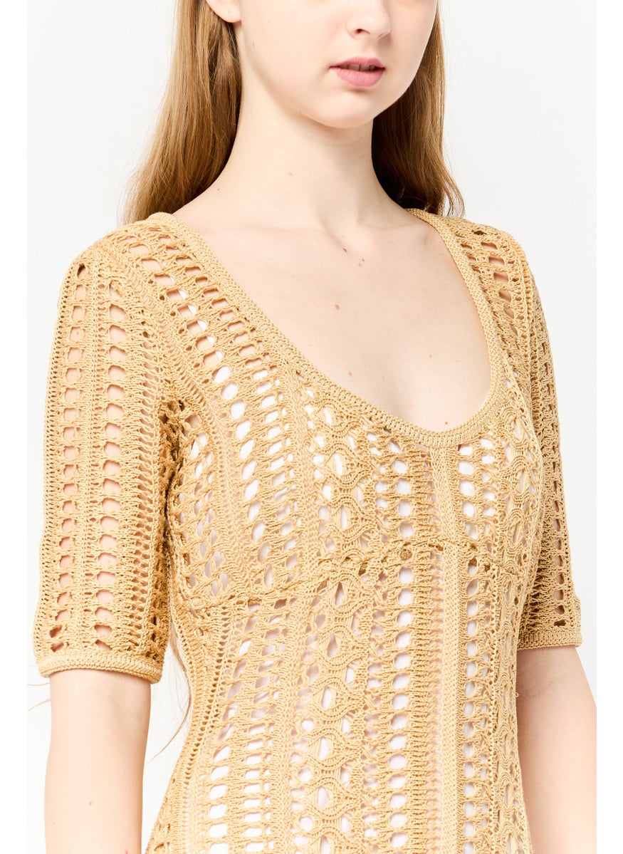 GIVENCHY Women Crochet Mini Beach Dress, Beige  - Image 3