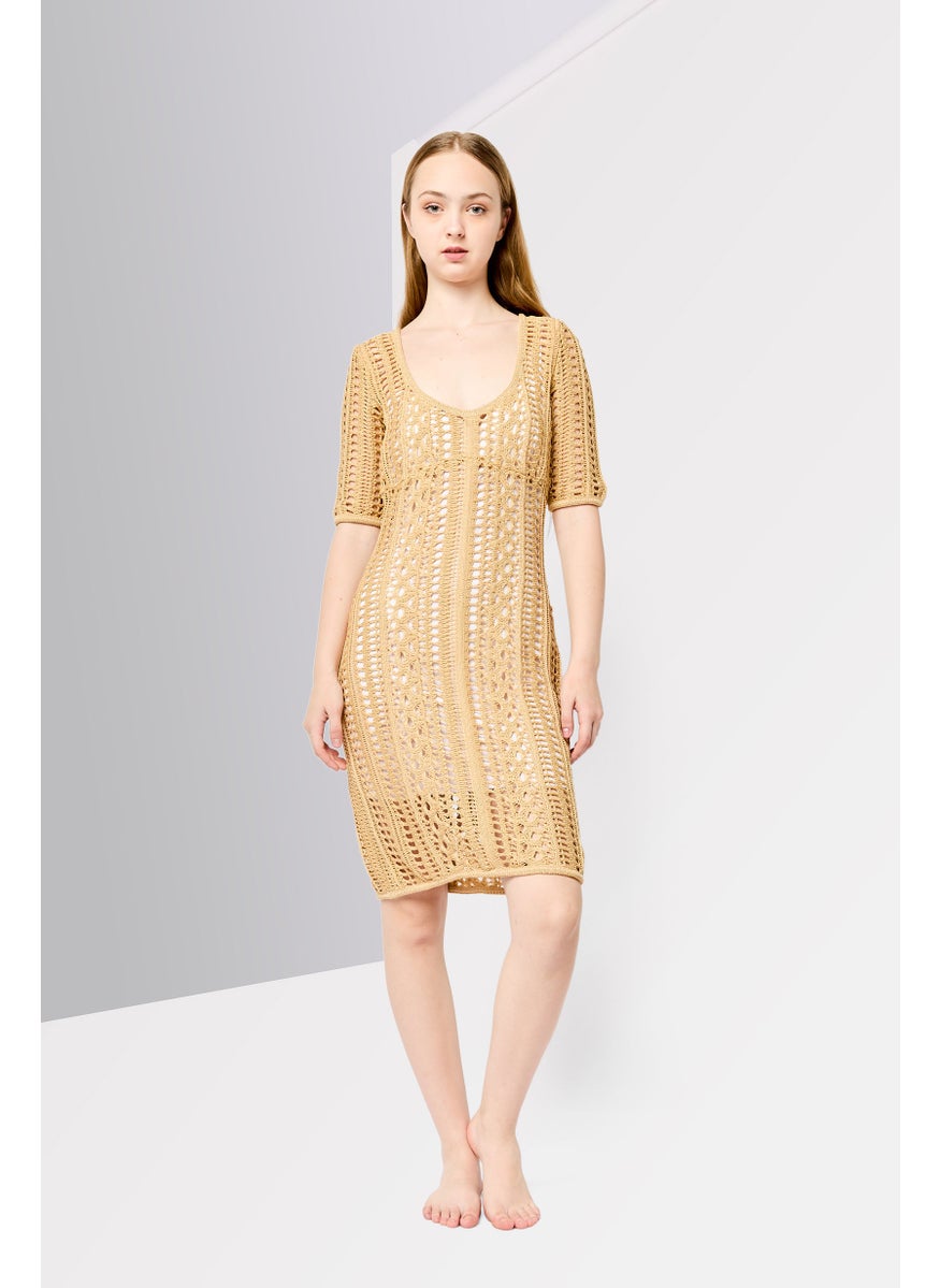 GIVENCHY Women Crochet Mini Beach Dress, Beige  - Image 2