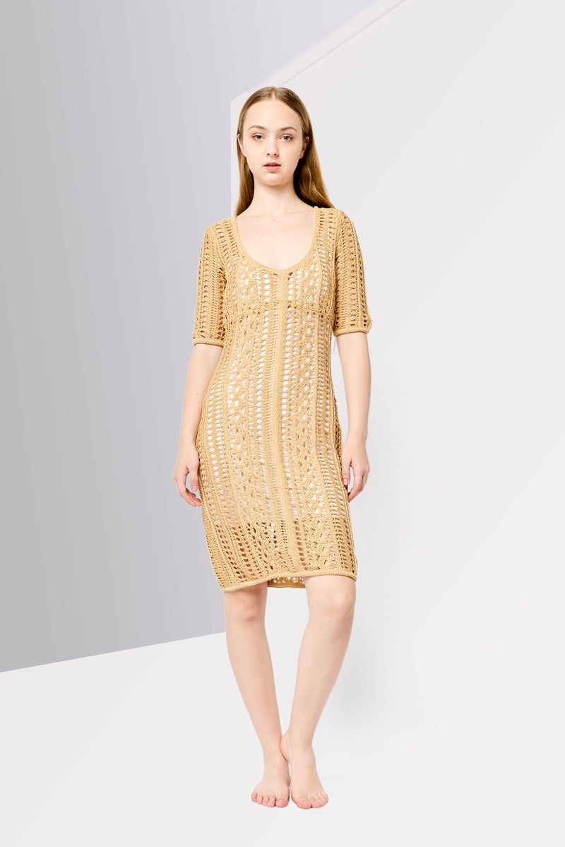 GIVENCHY Women Crochet Mini Beach Dress, Beige - Image 2