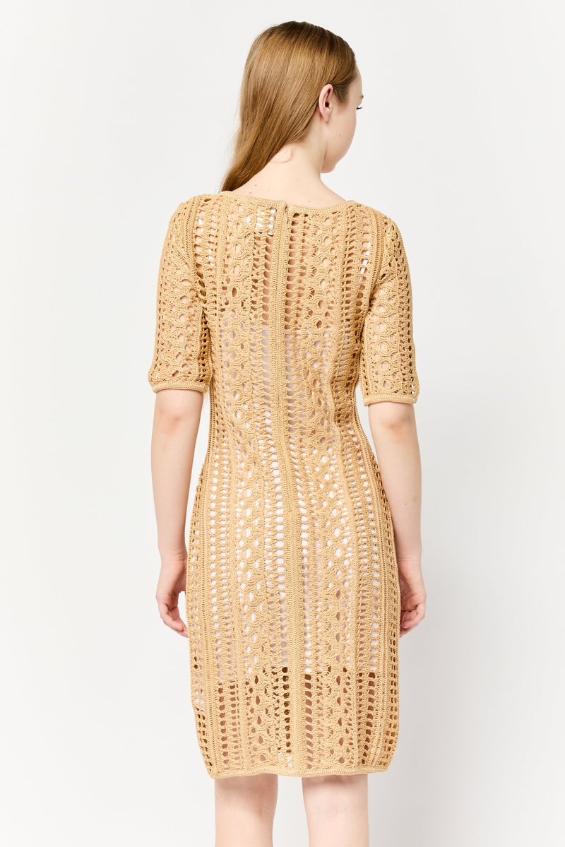 GIVENCHY Women Crochet Mini Beach Dress, Beige - Image 4