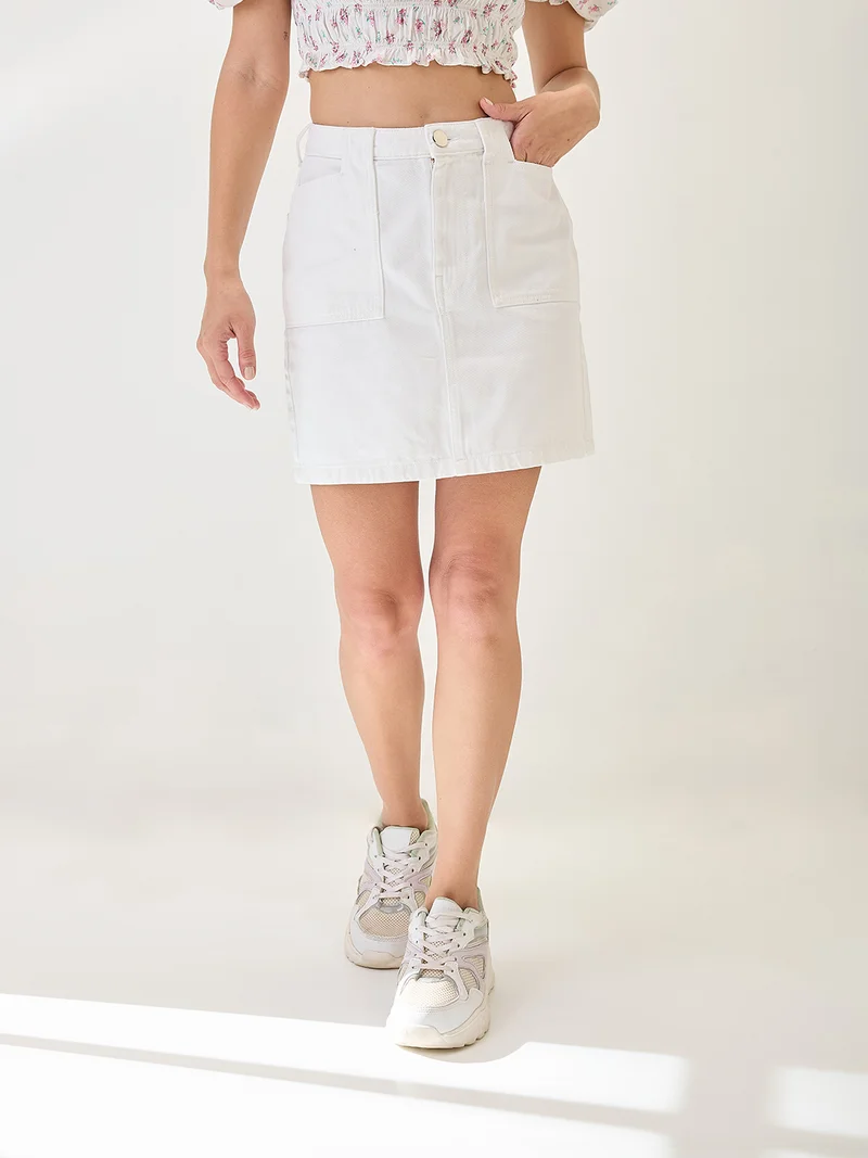 globus Women Cotton Mid Rise Pocket Detail Mini Denim Skirt