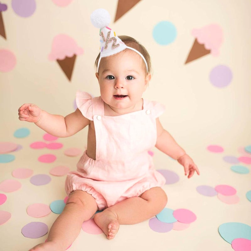 LINGANA Donut 1/2 Birthday Hat - Sweet 6 Months Birthday Party Decorations,Colorful Donut White Cone Hat,Half Way To One Cake Smash Photo Props,Gold Glitter Number 1/2 Party Crown - Image 3