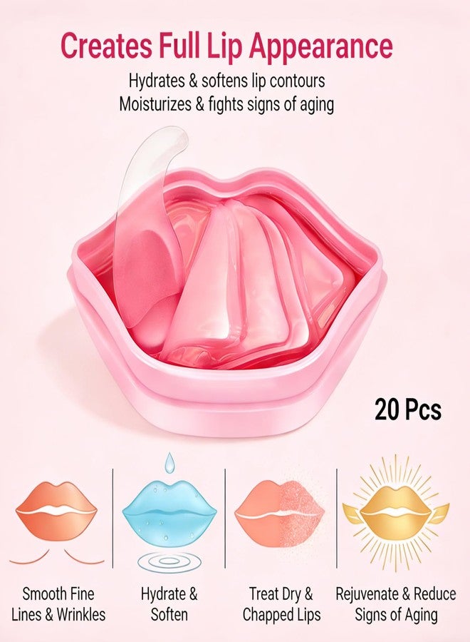 AOAO Lip Mask Overnight, Hydrolyzed Collagen & Sodium Hyaluronate Gel Pads for Intensive Moisture, Repairing Chapped Lips and Reducing Wrinkles, Daily Lip Care for Smoothing, 20Pcs(Pink) - Image 4