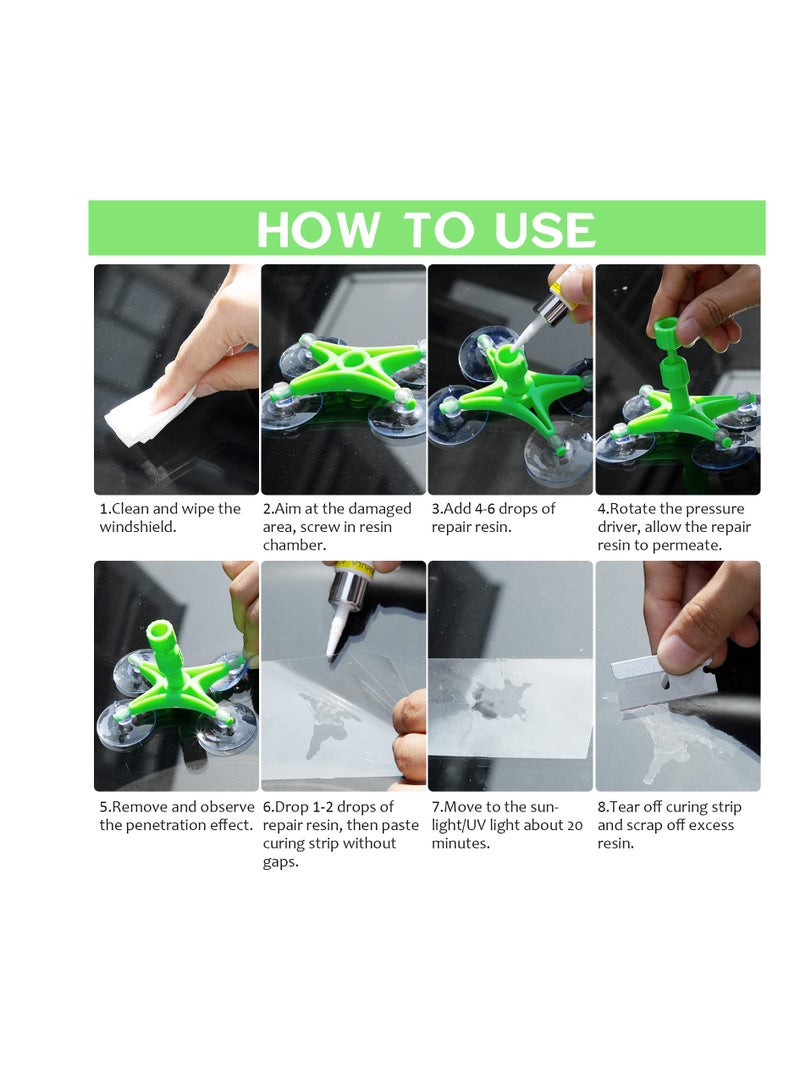 SOLARAE Windscreen Repair Kit, Professional Windshield Repair Upgraded Version, Automotive Glass Repair Resin Fluid, Windshield Chip Repair Kit, for Chips, Cracks, Star-Shaped Crack and Glass Repair Green - Image 2