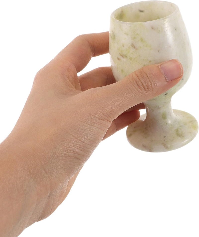 STOBAZA Vintage Blue Lantian Jade Goblet Wine Glass 52x85mm Antique Chalice Cup Retro Medieval Drinking Vessel for Home Dining Party Blessing Ceremony - Image 3