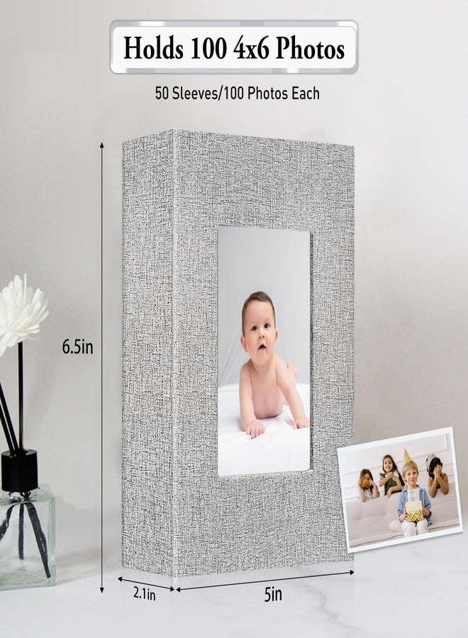 EJBLFE Small Photo Album 4x6,Linen Cover Slide-in Mini Photo Album Book Can Holds 100 4x6 Photos with 50 Black Sheets for Baby Family Pictures Artwork or Postcards Storage (Gray) - Image 3