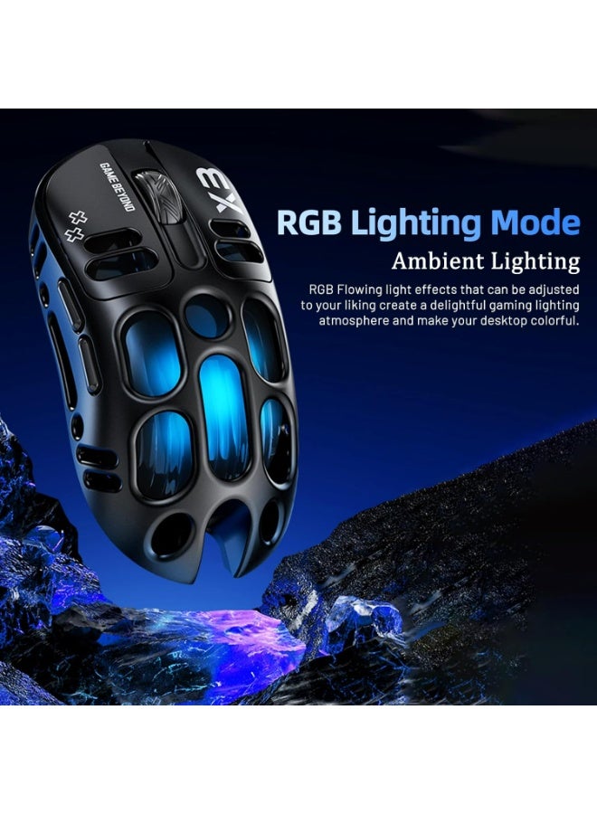 T-WOLF X3 Wireless Gaming Mouse, 70g Lightweight Cutout Design – 12,000 DPI PAW 3311 Sensor, 6 Programmable Buttons, Support Wired/2.4GHz/BT for PC/Mac/Gamers (Black) - Image 5