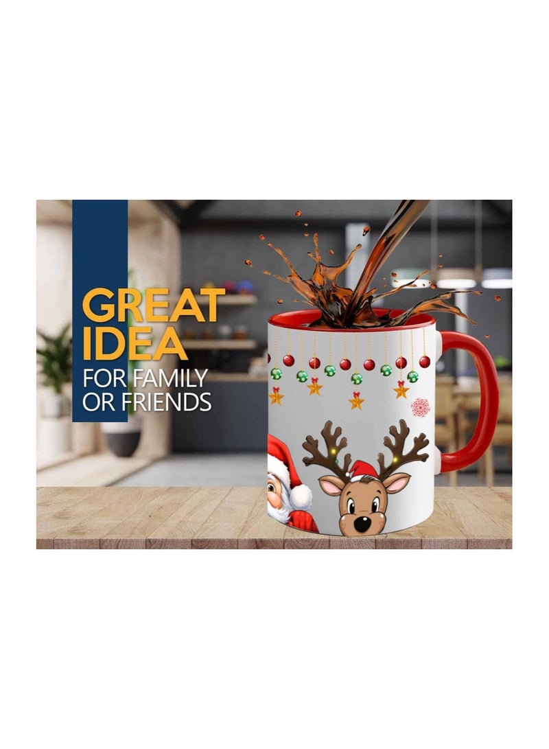 برينت شوب فور مي كوب سيراميك باللون الأحمر لعيد الميلاد - كوب قهوة احتفالي بوزن 11 أونصة مع مقبض أحمر كوب تحت عنوان العطلة للصباح وحفلات المكتب واحتفالات الشتاء - Image 2