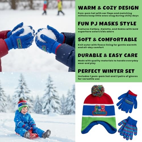 PJMASKS PJ Masks Winter Hat and 2 Pair of Gloves or Mittens Set (Age 2-7), Size Age 4-7, PJ Masks Gloves Group - Image 5