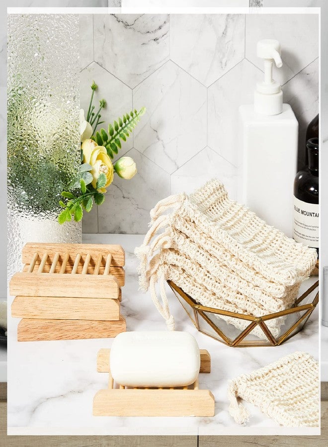 Rtteri 60 Pcs Soap Saver Bags & Bamboo Soap Holder Set Exfoliating Sisal Soaps Washing Bags Self Draining Wooden Bar Soaps Dish for Shower Bath Toilet Kitchen Restaurant - Image 4