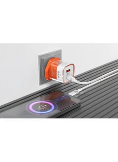 porodo Crystal Shell  GaN Wall Charger PD 20W Fast Charging UK Plug / USB-A & USB-C Output / Transparent Design / Over-Heat Protection / Simultaneous Charging - Orange  - Image 2