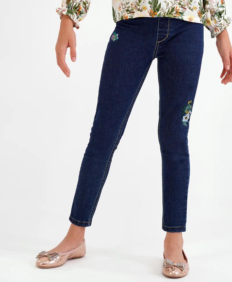 Primo Gino Primo Gino Cotton Elastane Ankle Length Jeans Flower Embroidery - Blue