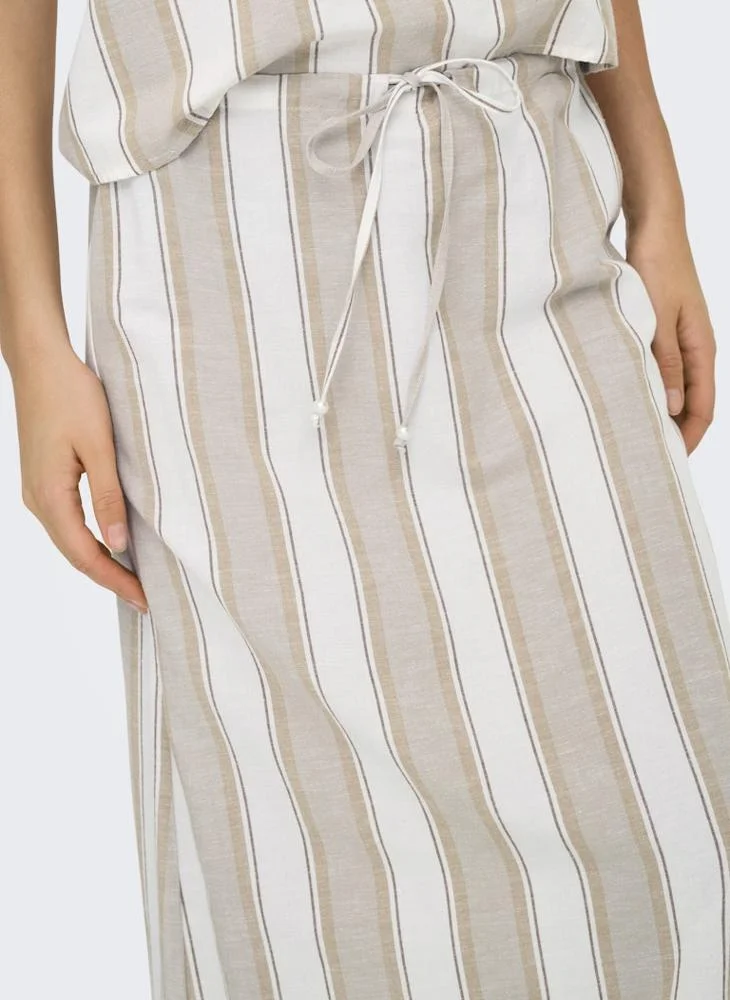 ONLY Striped Drawstring Detail Linen Skirt