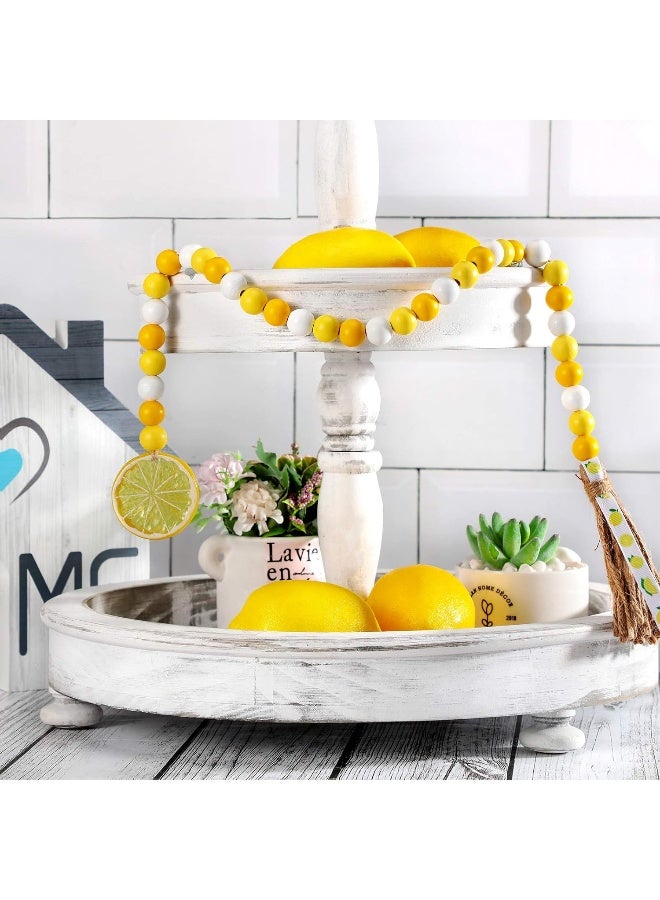 Jetec 2 Pieces Lemon Wood Bead Garland with Tassels Farmhouse Rustic Lemonade Bead Garland with Lemonade Sign Summer Lemonade Slice Tiered Tray Decor Prayer Boho Bead for Holiday Home Decor  - Image 3