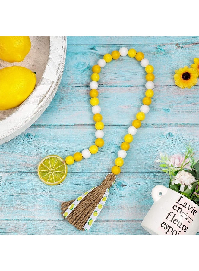 Jetec 2 Pieces Lemon Wood Bead Garland with Tassels Farmhouse Rustic Lemonade Bead Garland with Lemonade Sign Summer Lemonade Slice Tiered Tray Decor Prayer Boho Bead for Holiday Home Decor  - Image 5