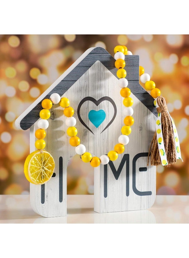 Jetec 2 Pieces Lemon Wood Bead Garland with Tassels Farmhouse Rustic Lemonade Bead Garland with Lemonade Sign Summer Lemonade Slice Tiered Tray Decor Prayer Boho Bead for Holiday Home Decor  - Image 4