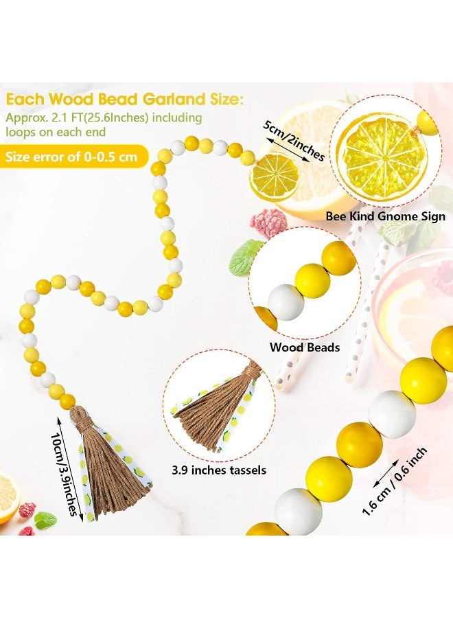 Jetec 2 Pieces Lemon Wood Bead Garland with Tassels Farmhouse Rustic Lemonade Bead Garland with Lemonade Sign Summer Lemonade Slice Tiered Tray Decor Prayer Boho Bead for Holiday Home Decor  - Image 2
