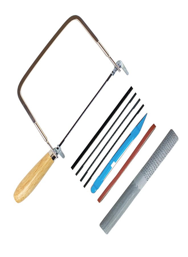 Excel Blades 8-Piece Coping Saw Set - Includes 4 Blades, 4-Way Hand File & Sanding Stick - Precision U-Frame Handsaw Kit for Wood, Plastic, Metal, and Rubber Cutting - Image 1