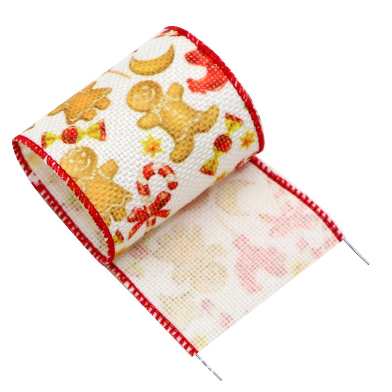 6.3cm Christmas Burlap Wire Edge Ribbon with Overlock Tape, 5 Yards/Roll - Image 1