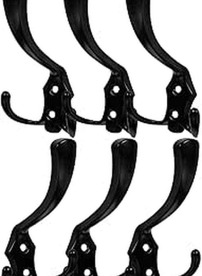 Black Zinc Alloy Wall Mount Coat Hooks 6 Pack for Bathroom Entryway Storage - Image 1