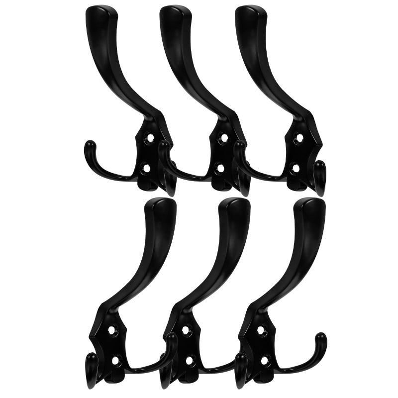 Black Zinc Alloy Wall Mount Coat Hooks 6 Pack for Bathroom Entryway Storage - Image 2