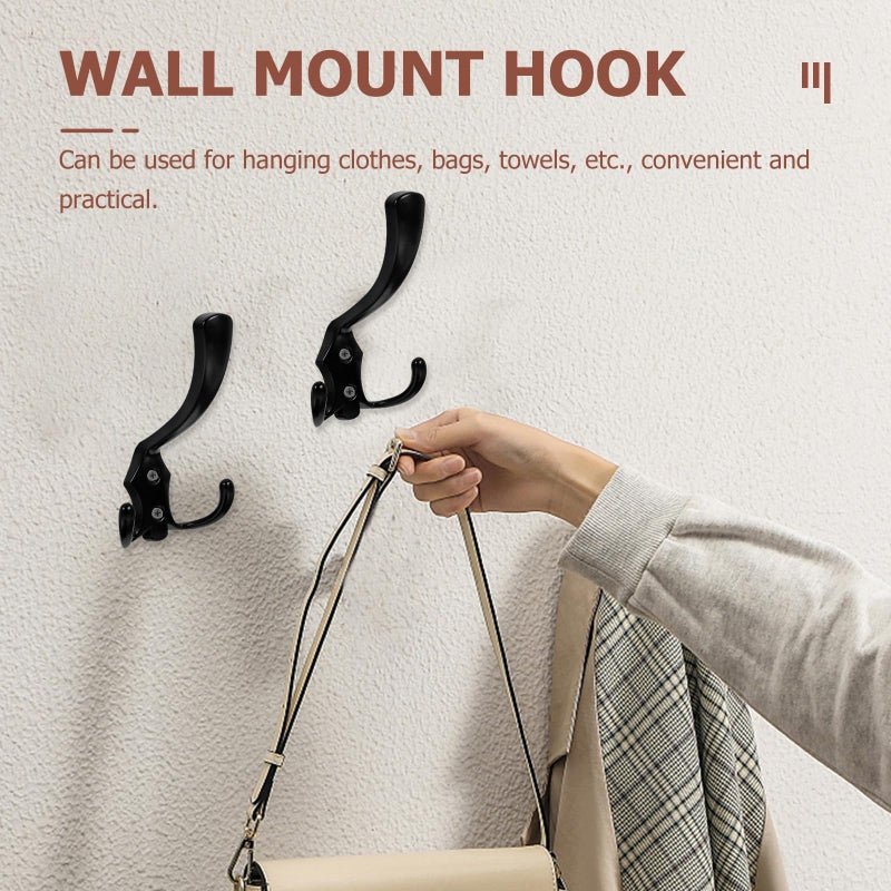 Black Zinc Alloy Wall Mount Coat Hooks 6 Pack for Bathroom Entryway Storage - Image 5