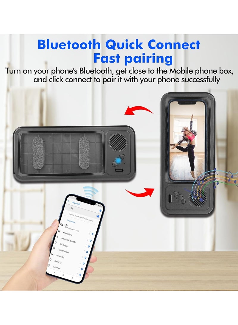 Shower Phone Holder with Wireless Bluetooth Speaker, Waterproof 480 Rotation Viewable Shower Phone Stand Case Mount Speakers for Bathroom Wall Mirro for 4"- 6.8" Cell Phones(Black) - Image 2