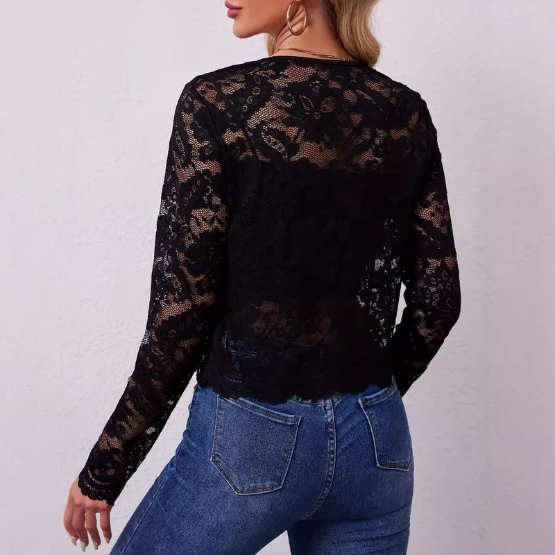2026 Autumn Winter Elegant Women's Long Sleeve Lace Jacket - Image 4