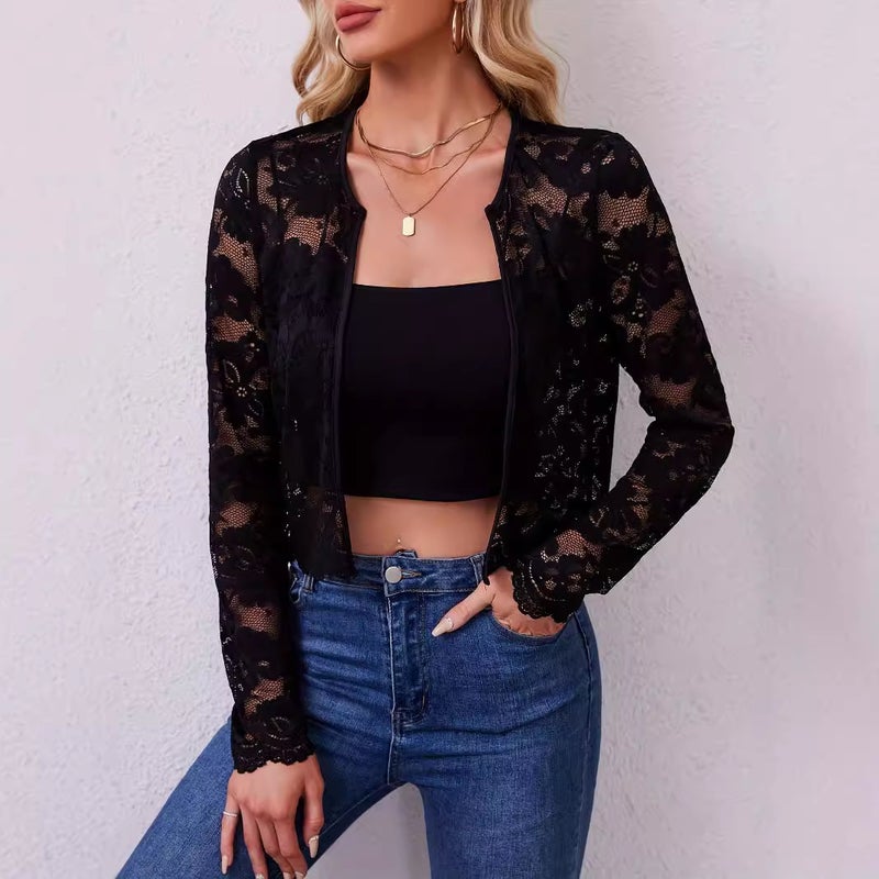 2026 Autumn Winter Elegant Women's Long Sleeve Lace Jacket - Image 3