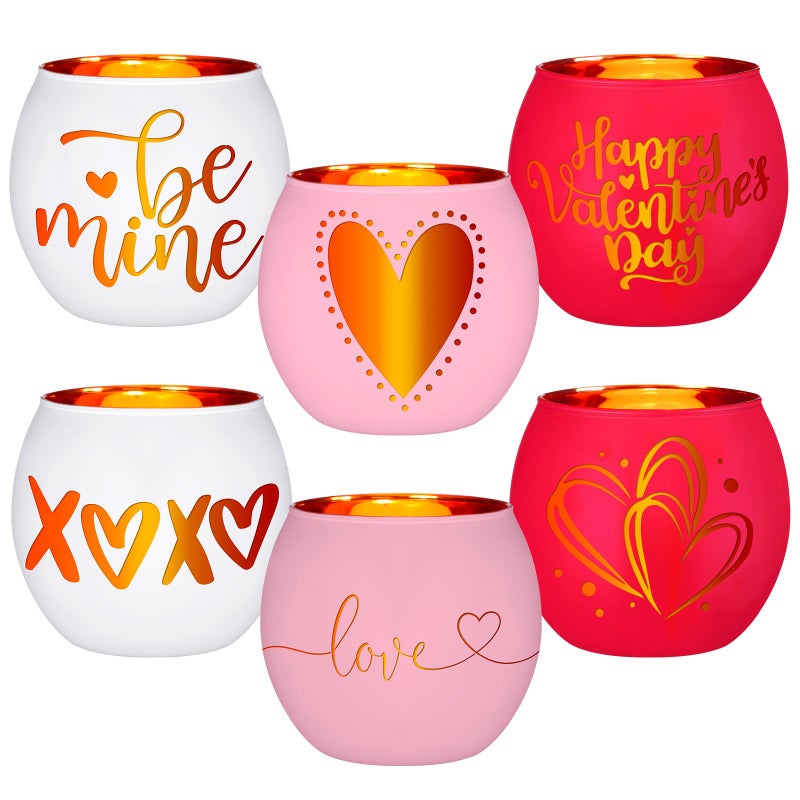 FoldTier 6 Pcs Valentines Candle Holders Love Glass Tealight Votive Candle Holder for Table Centerpiece Valentine's Day Wedding Party Decoration Home Tabletop Decor Gift - Image 1