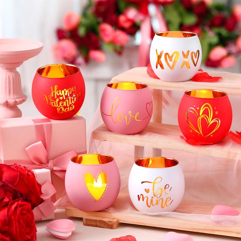 FoldTier 6 Pcs Valentines Candle Holders Love Glass Tealight Votive Candle Holder for Table Centerpiece Valentine's Day Wedding Party Decoration Home Tabletop Decor Gift - Image 2