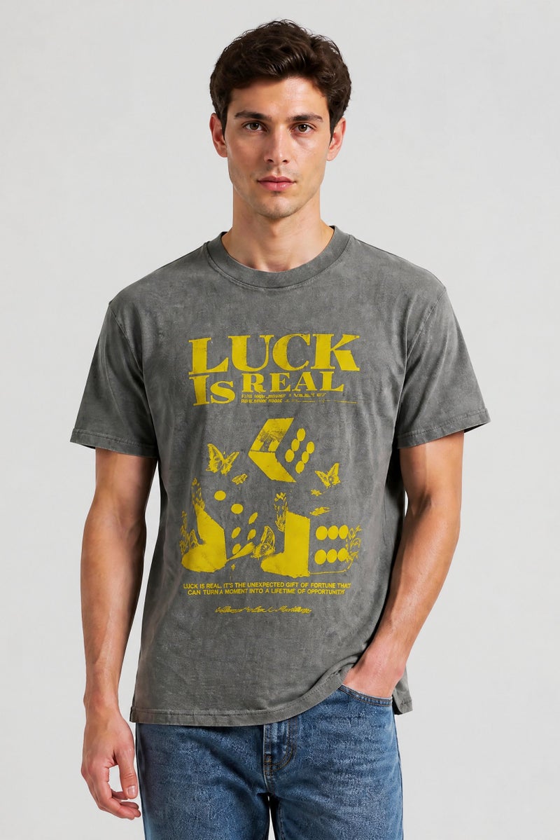 GOOD FOR NOTHING Men Crew Neck Short Sleeve Graphic Print T-Shirt, Grey - Image 1