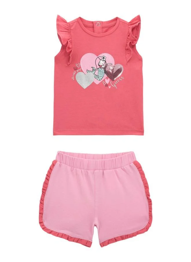 GUESS Kids Printed Short Sleeve T-Shirt And Shorts Set