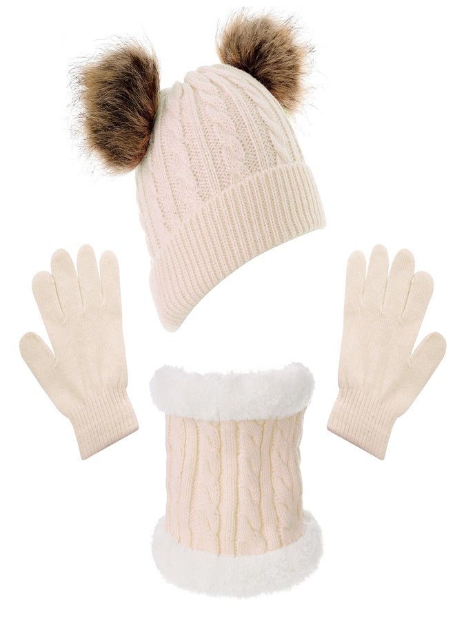 Yolyoo 3 Pack Fashion Winter Beanie Hat Scarf Gloves Set for Kids,Knit Pompom Toddler Hats Neck Warmer Gloves for Girls Boys - Image 1