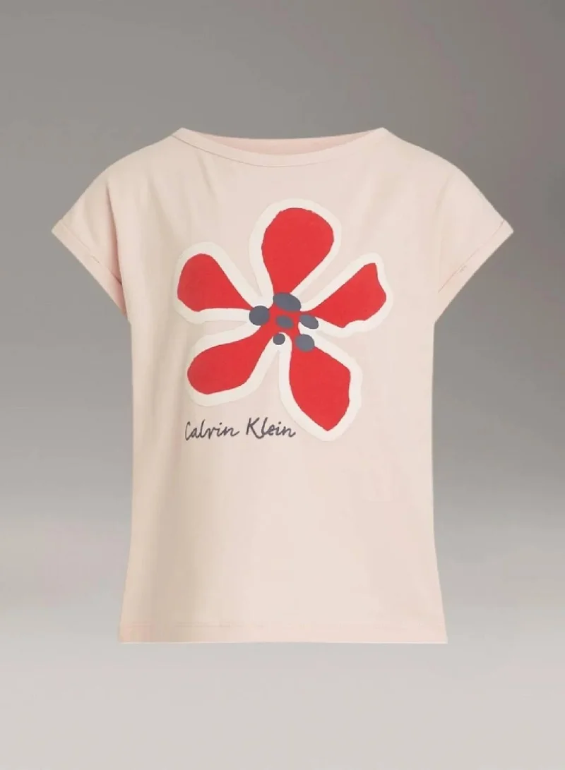 Calvin Klein Jeans Silver Peony Flower Graphic T-shirt for Women | Best Price UAE
