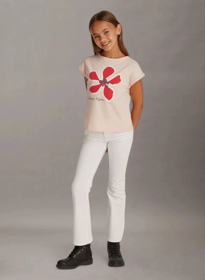 Calvin Klein Jeans Silver Peony Flower Graphic T-shirt for Women | Best Price UAE