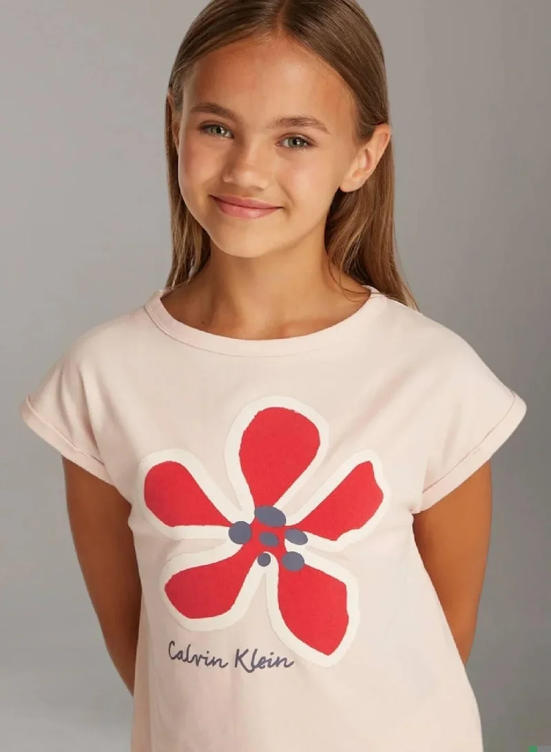 Calvin Klein Jeans Silver Peony Flower Graphic T-shirt for Women | Best Price UAE