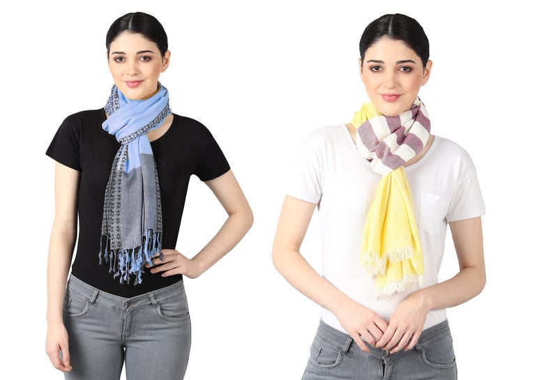 Flyer Female Viscose Women'S Stole/Scarf Colour- Yellow & Purple And Sky Blue Soft Ethnic Scarves Pack Of 2 St-08-Blue-St-01 - Image 2