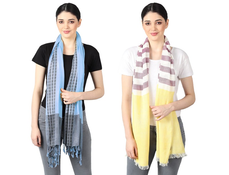 Flyer Female Viscose Women'S Stole/Scarf Colour- Yellow & Purple And Sky Blue Soft Ethnic Scarves Pack Of 2 St-08-Blue-St-01 - Image 1