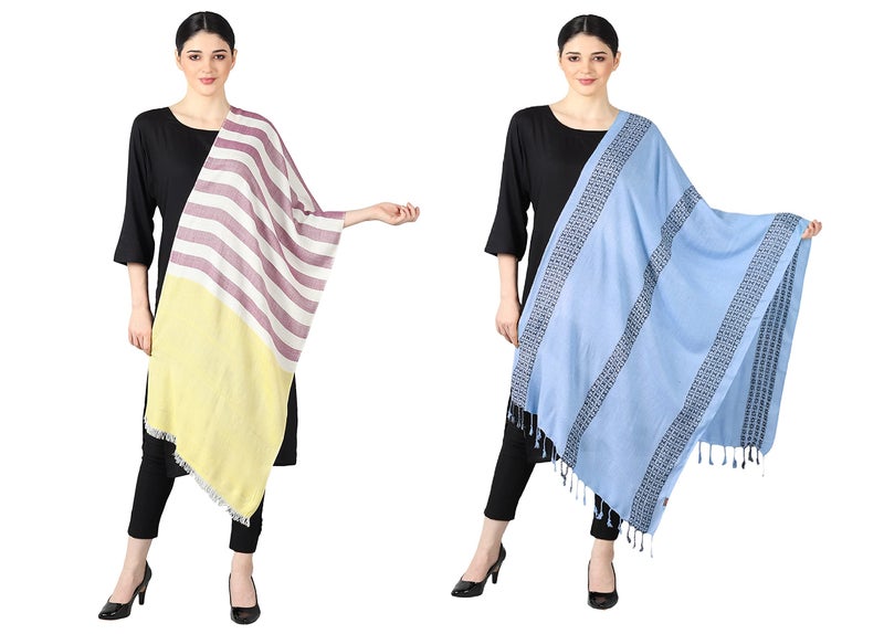 Flyer Female Viscose Women'S Stole/Scarf Colour- Yellow & Purple And Sky Blue Soft Ethnic Scarves Pack Of 2 St-08-Blue-St-01 - Image 3