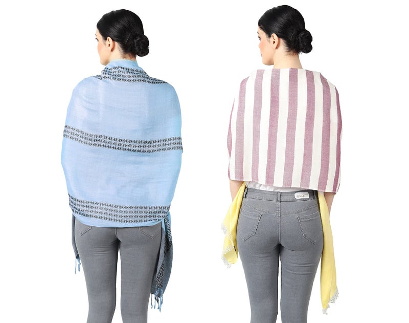Flyer Female Viscose Women'S Stole/Scarf Colour- Yellow & Purple And Sky Blue Soft Ethnic Scarves Pack Of 2 St-08-Blue-St-01 - Image 4
