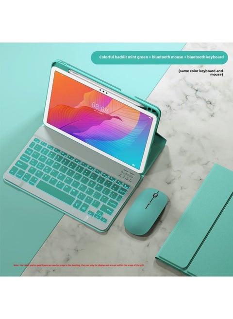 For IPad110.9.7 Touch Backlit Bluetooth Keyboard Air5 Leather Case Pro Protective Case Mini6 Upper Pen Slot-Color:[Colorful Backlight] Mint Green Bluetooth Keyboard (send Bluetooth Mouse)-Product Type:Ipad Mini6/7 Neutral 8.3inch