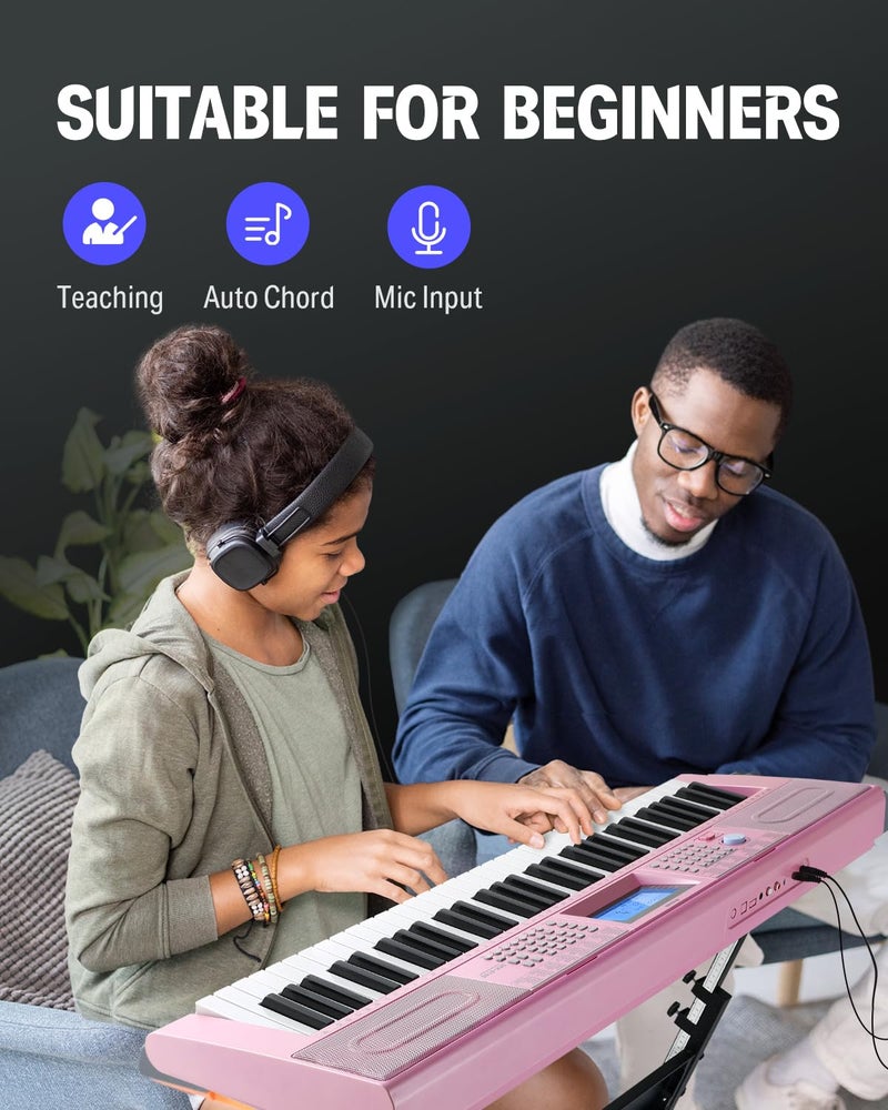 Donner 61 Key Keyboard Piano, Electric Piano Keyboard Kit with 249 Voices, 249 Rhythms - Includes Piano Stand, Stool, Microphone, Gift for Beginners, Pink (DEK-610S) - Image 4