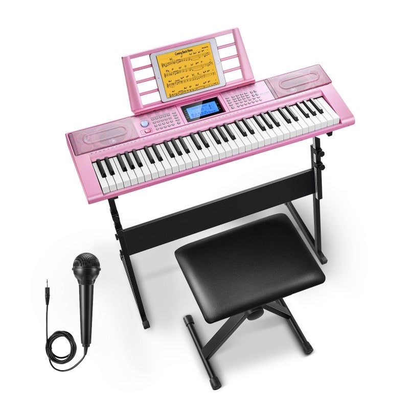 Donner 61 Key Keyboard Piano, Electric Piano Keyboard Kit with 249 Voices, 249 Rhythms - Includes Piano Stand, Stool, Microphone, Gift for Beginners, Pink (DEK-610S) - Image 1