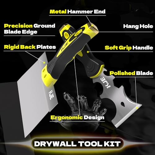 KJE 8PCS Drywall Tools, drywall knife set, drywall tool kit includes taping knives, putty knives, joint knives, and a mud pan, for Wall Work, espatulas para construccion - Image 3