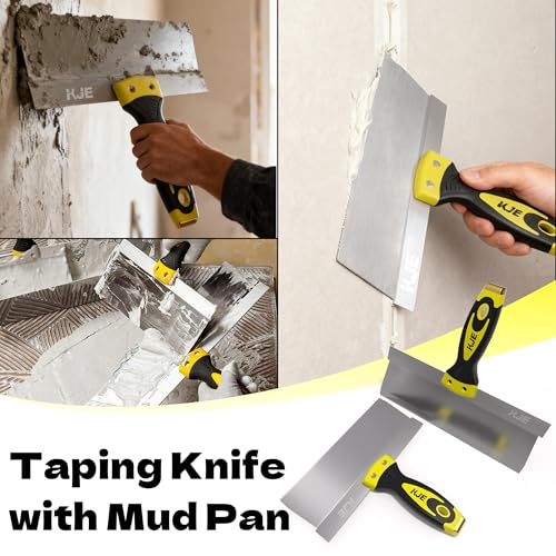 KJE 8PCS Drywall Tools, drywall knife set, drywall tool kit includes taping knives, putty knives, joint knives, and a mud pan, for Wall Work, espatulas para construccion - Image 5