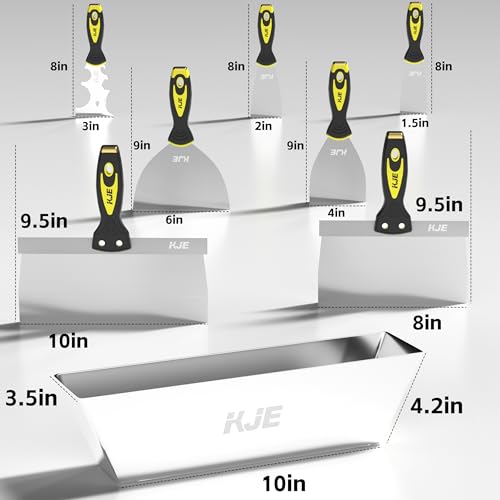 KJE 8PCS Drywall Tools, drywall knife set, drywall tool kit includes taping knives, putty knives, joint knives, and a mud pan, for Wall Work, espatulas para construccion - Image 2