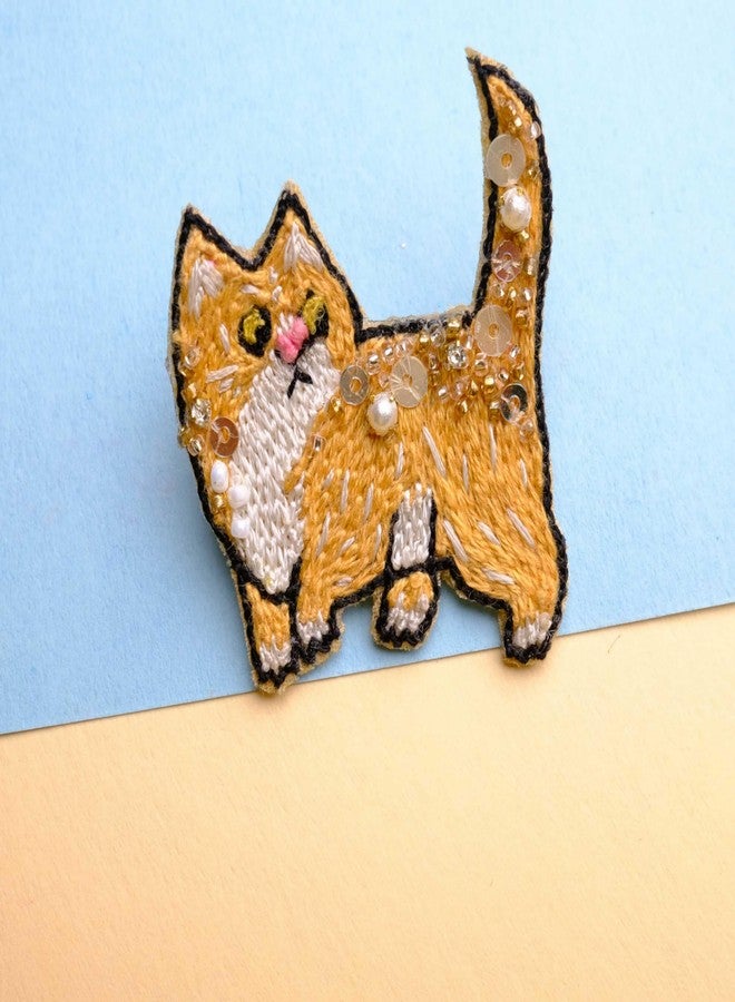 Abeo Handmade Cat Design Brooch for Women and Men | Embroidered Beaded Lapel Pin for Jackets Shirts Bags and Cloths Accessories | Stylish Fashionable Badge Pins, 5-6 cm (Yellow) - Image 3